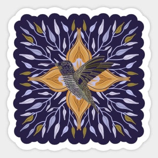 Hummingbird Orange Flower and Leaves Design Sticker